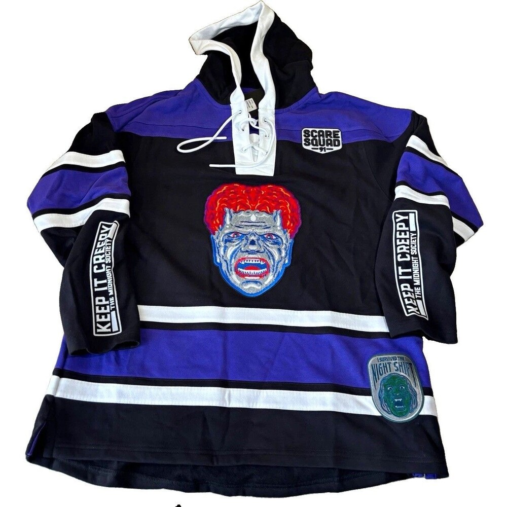 NWT Freeze Max X Are You Afraid of the Dark? Purple Hockey Jersey Hoodie Large